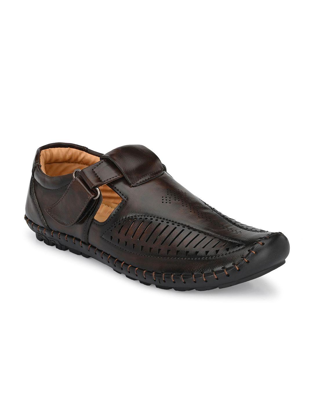 bucik men brown laser cut shoe-style sandals
