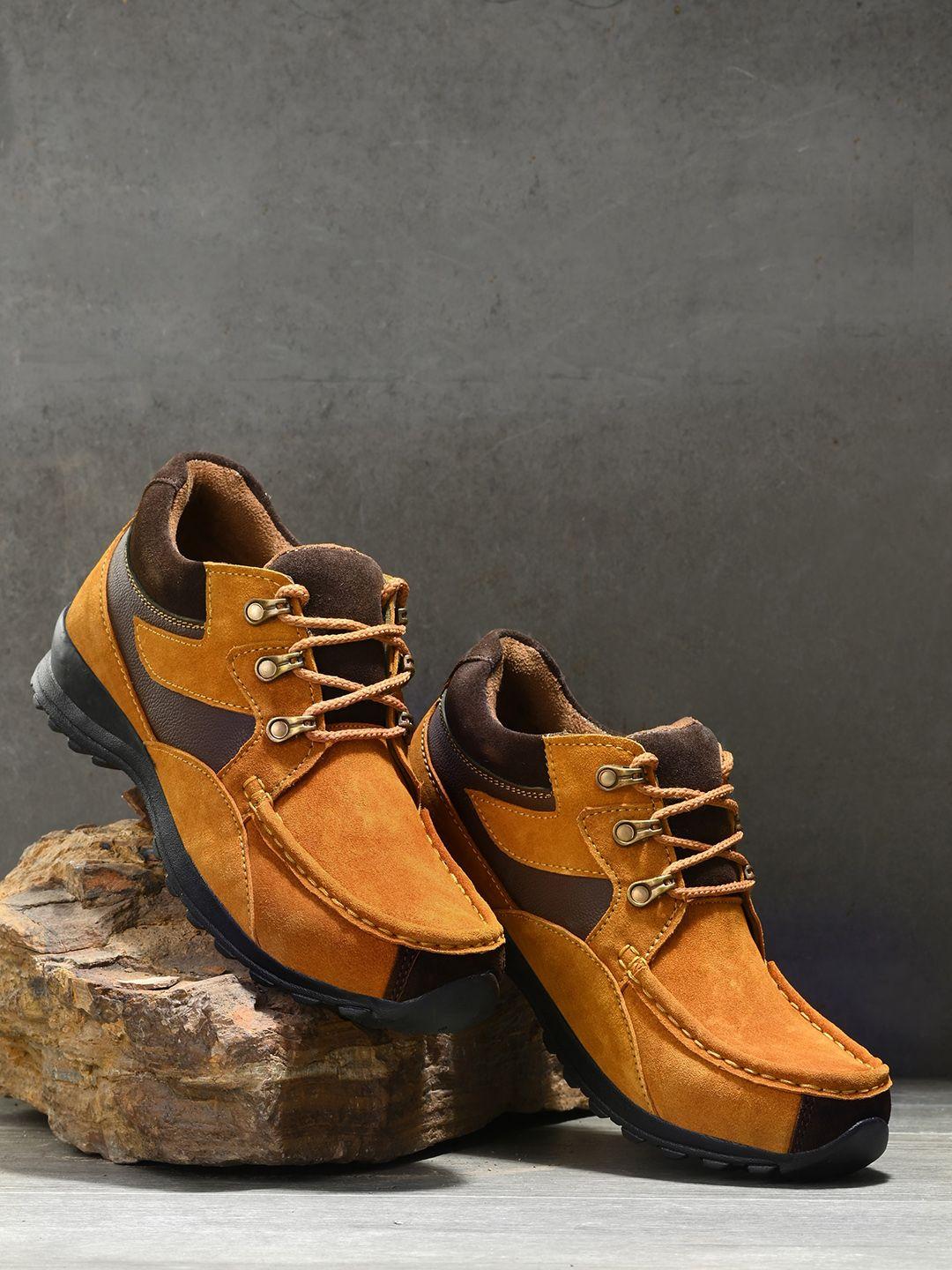 bucik men tan brown colourblocked lightweight leather sneakers