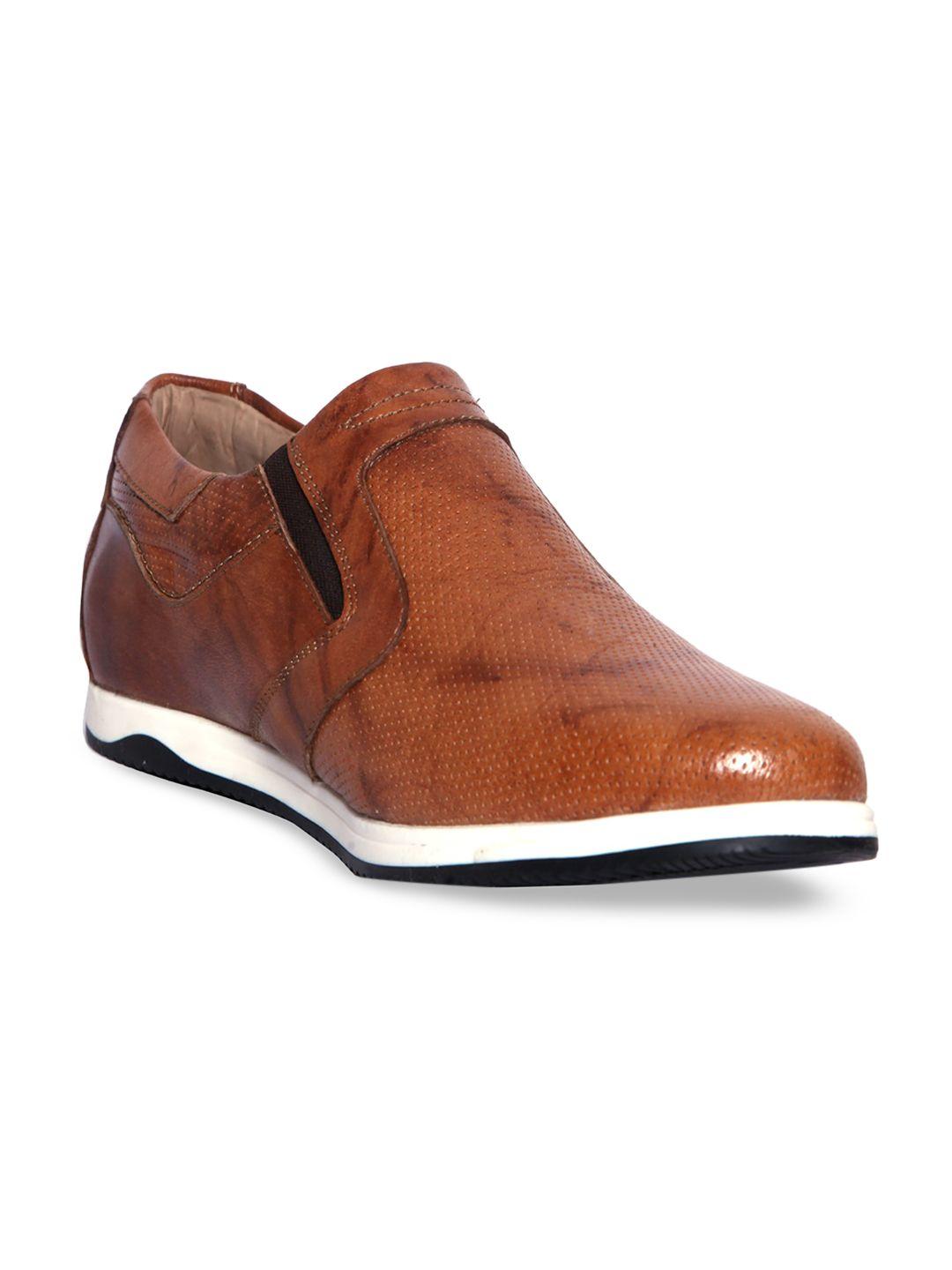 buckaroo men tan brown genuine leather slip-on sneakers