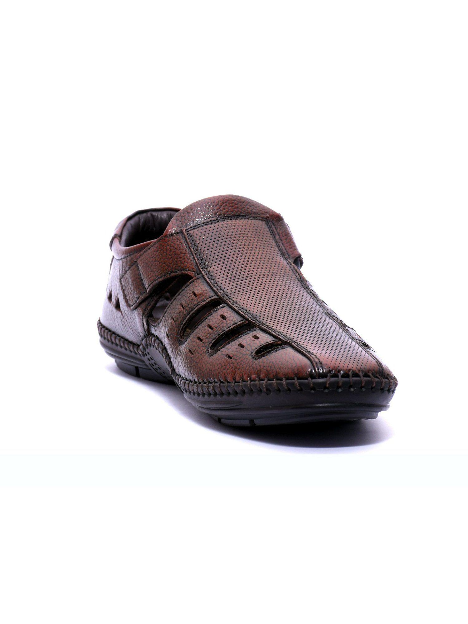 buckaroo: crystal fullgrain natural leather brown casual closed sandal for men