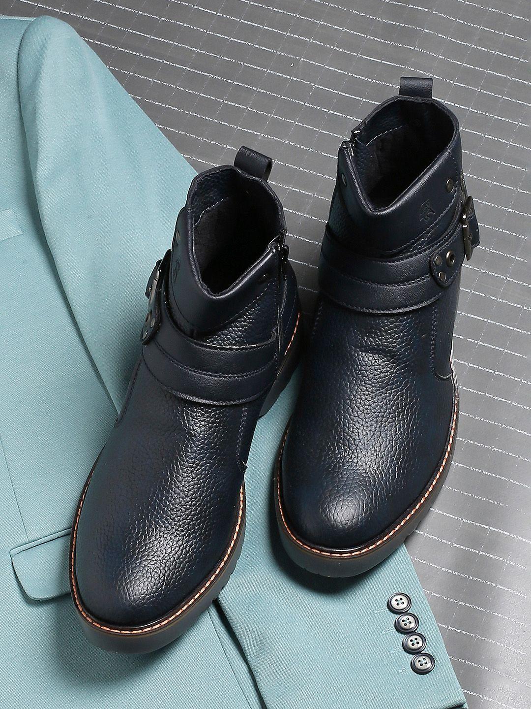 buckaroo men blue solid mid-top vegan leather boots
