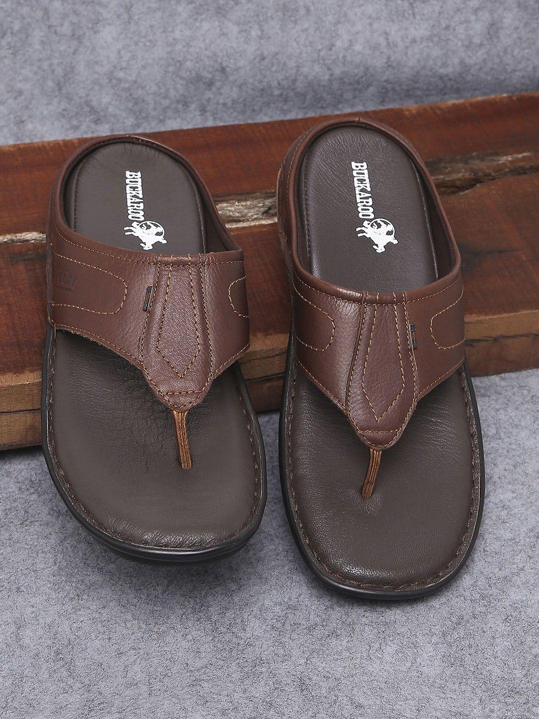 buckaroo men brown solid genuine leather comfort sandals