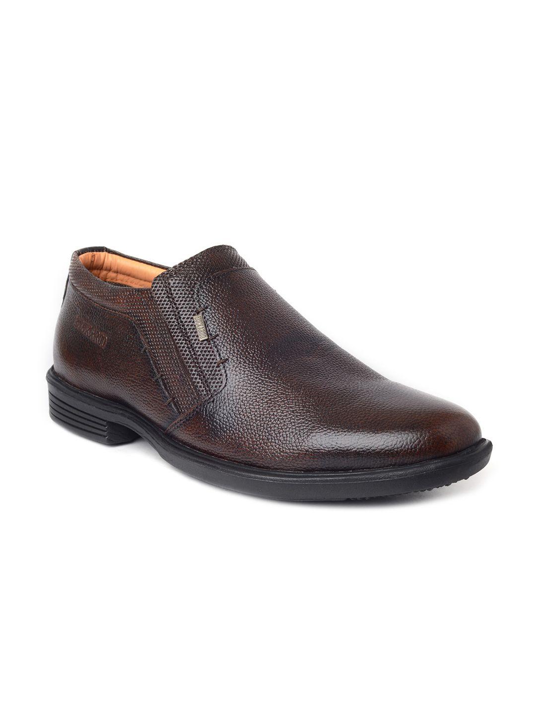 buckaroo men brown textured genuine leather formal slip-on shoes