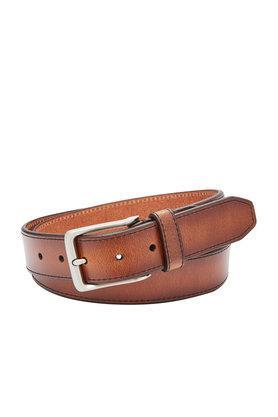 buckle closure mens leather casual belt - cognac