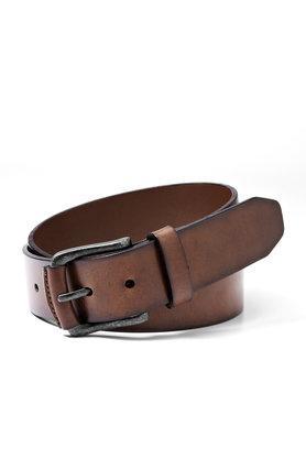 buckle closure mens leather casual belt - dark brown