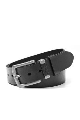 buckle closure mens leather casual belt - black