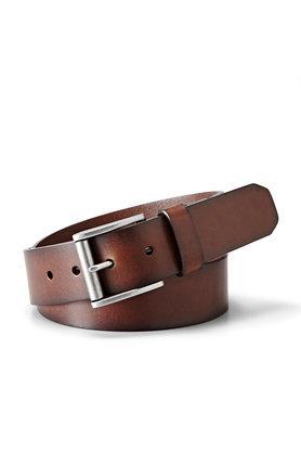 buckle closure mens leather casual belt - dark brown