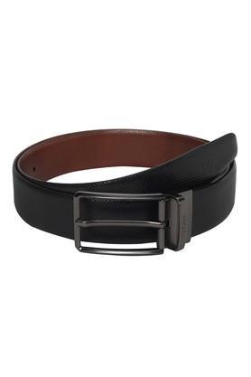 buckle closure mens leather formal reversible belt - black