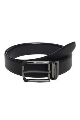 buckle closure mens leather formal reversible belt - black