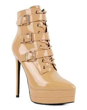 buckle-strap detailed high heeled ankle boots