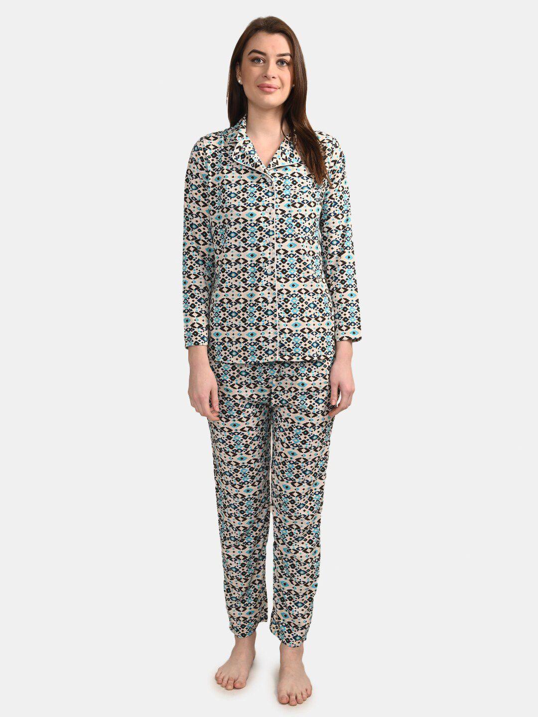 buckleup abstract printed lapel collar shirt with pyjamas