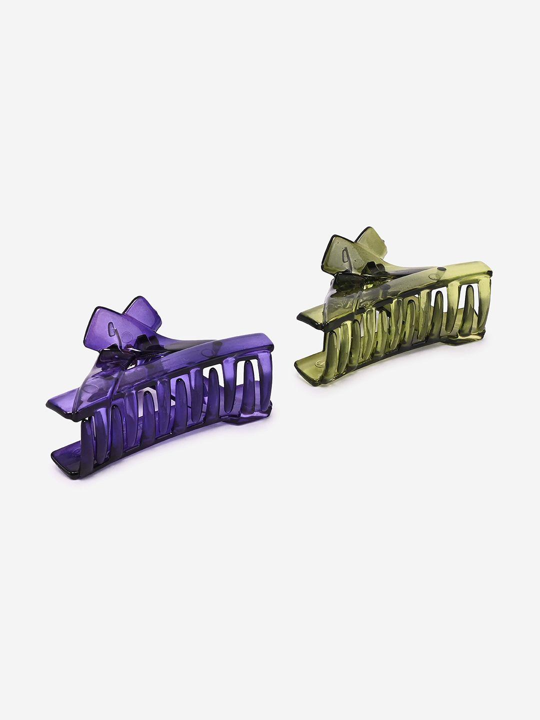 buckleup girls purple & olive green set of 2 claw clip