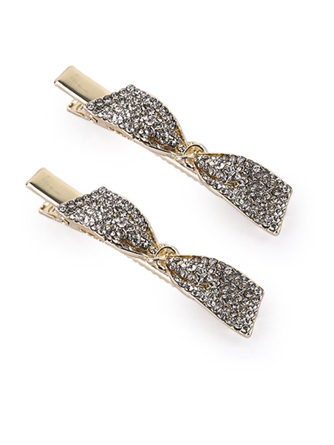 buckleup girls silver-toned set of 2 embellished alligator hair clip