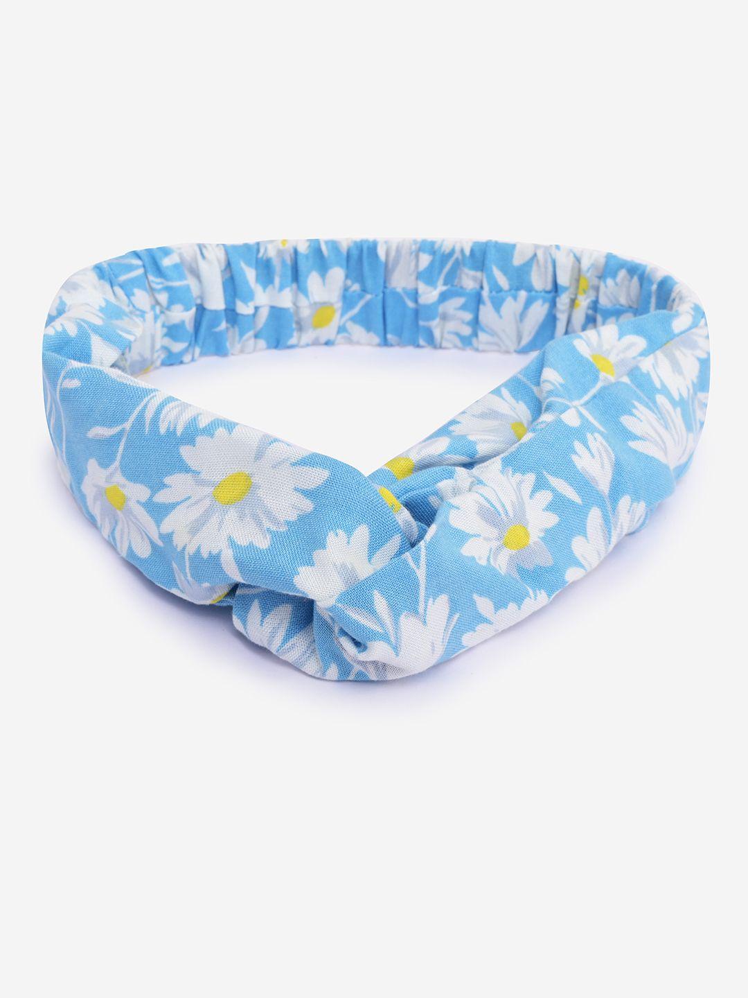 buckleup girls turquoise blue & white floral printed hairband