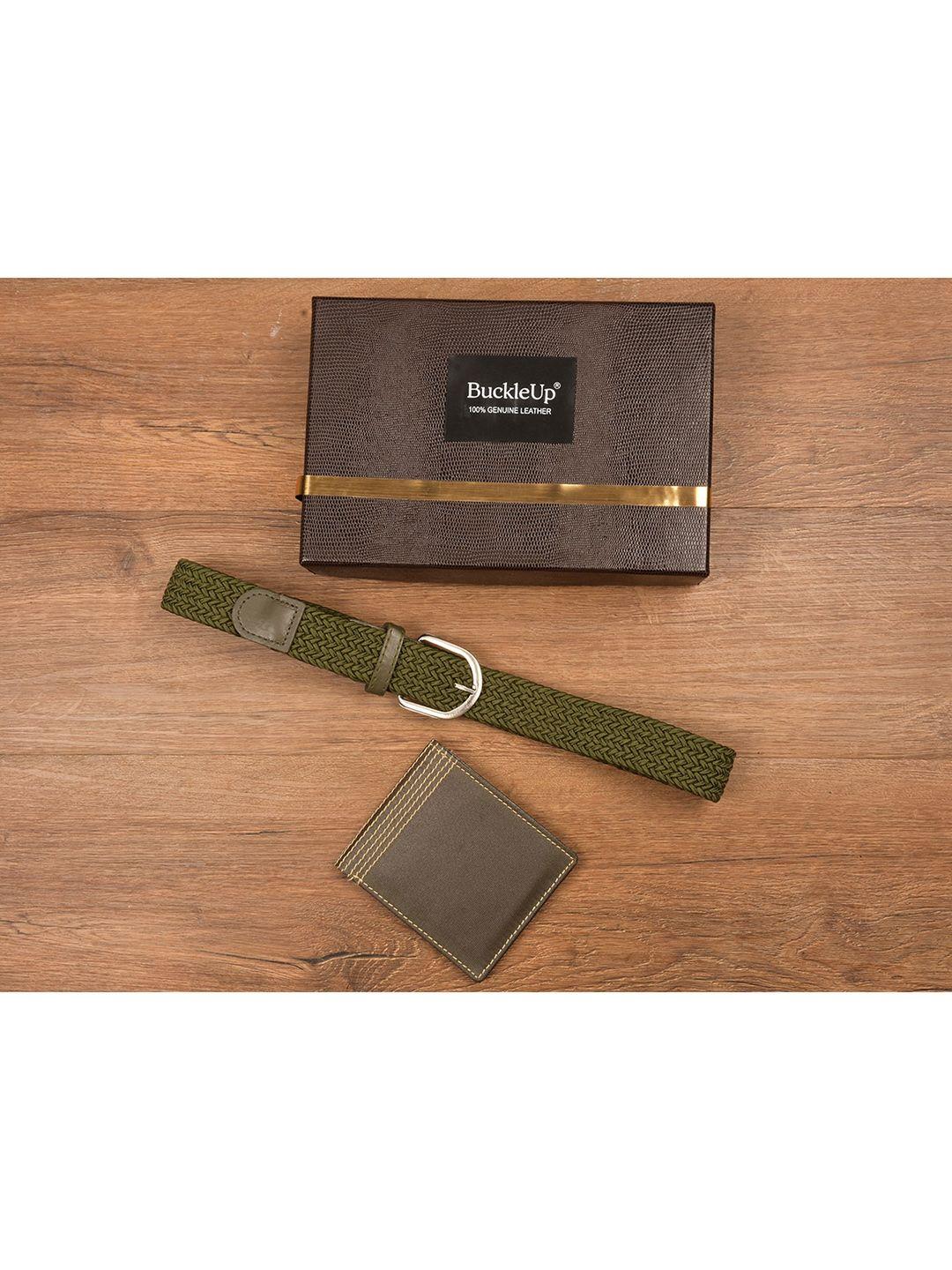 buckleup men olive green solid accessory gift set