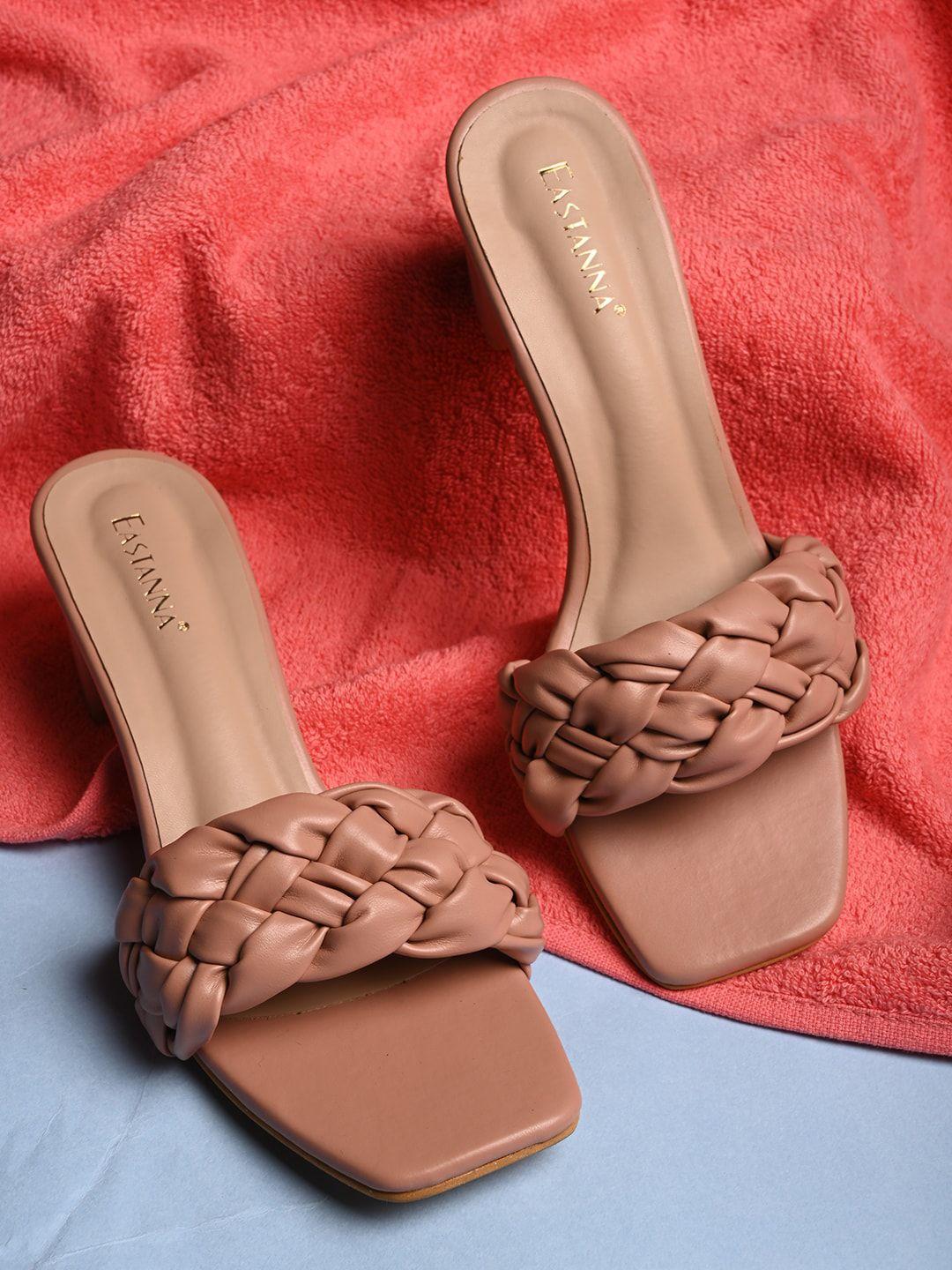 buckleup tan textured block mules