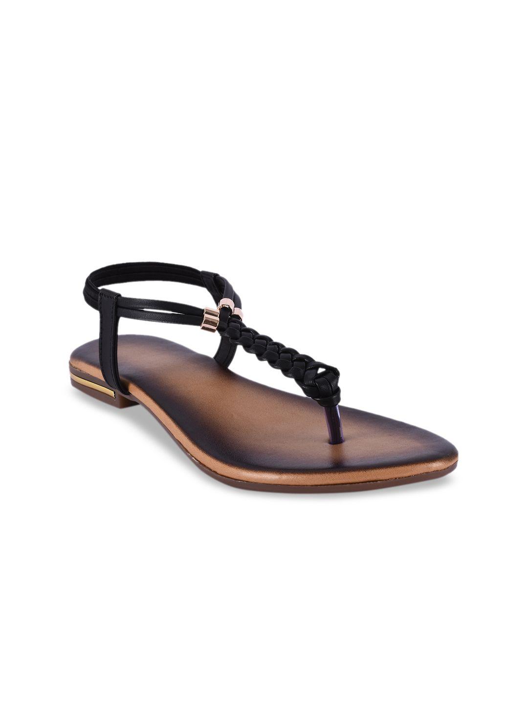 buckleup women black solid t-strap flats