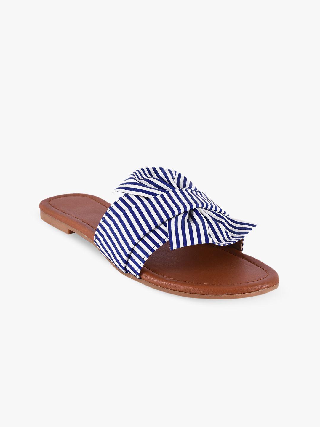 buckleup women blue striped open toe flats with bows