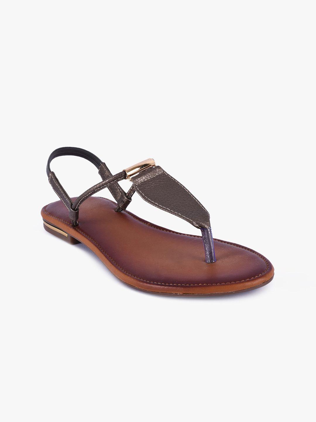 buckleup women brown textured t-strap flats