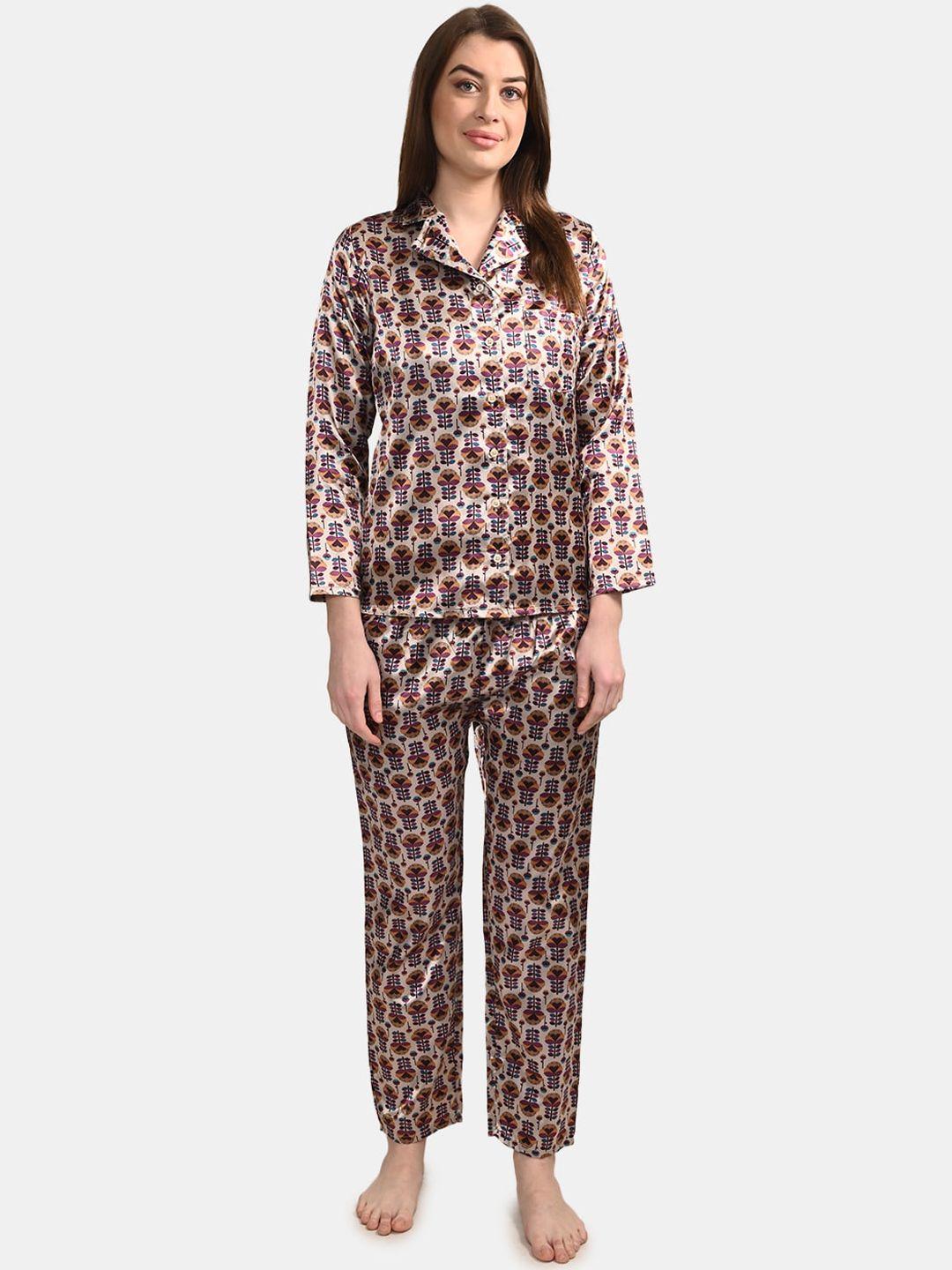 buckleup women multicoloured printed night suit