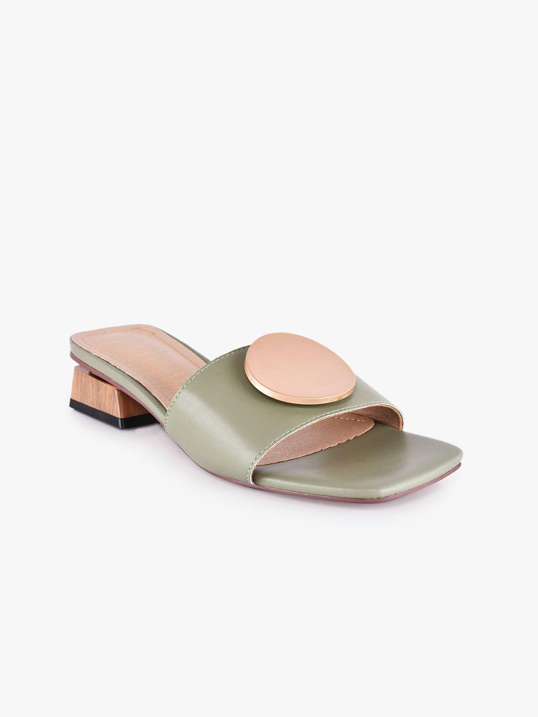 buckleup women olive green colourblocked block sandals