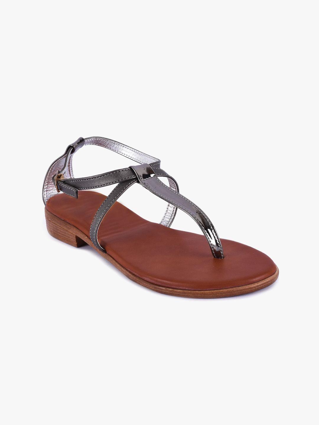 buckleup women silver-toned colourblocked t-strap flats