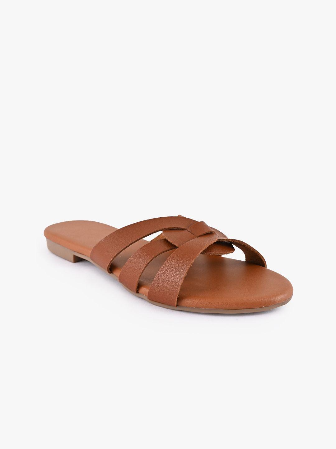 buckleup women tan brown textured open toe flats