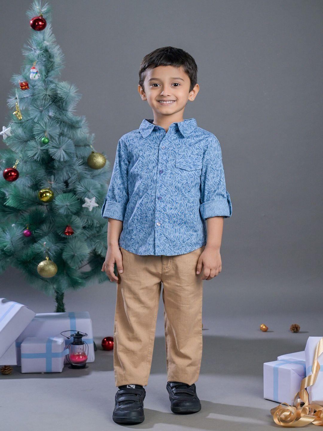 budding bees boys abstract printed roll up sleeves shirt & trouser