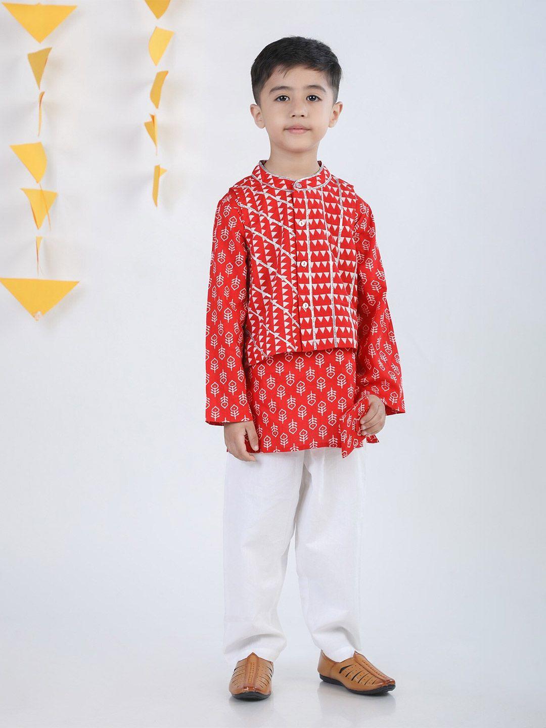 budding bees boys printed pure cotton kurta with pyjamas
