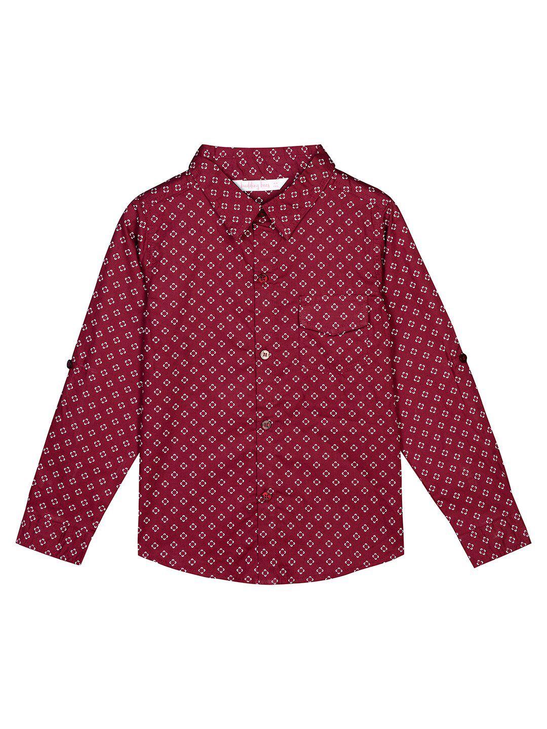 budding bees boys red geometric print cotton casual shirt