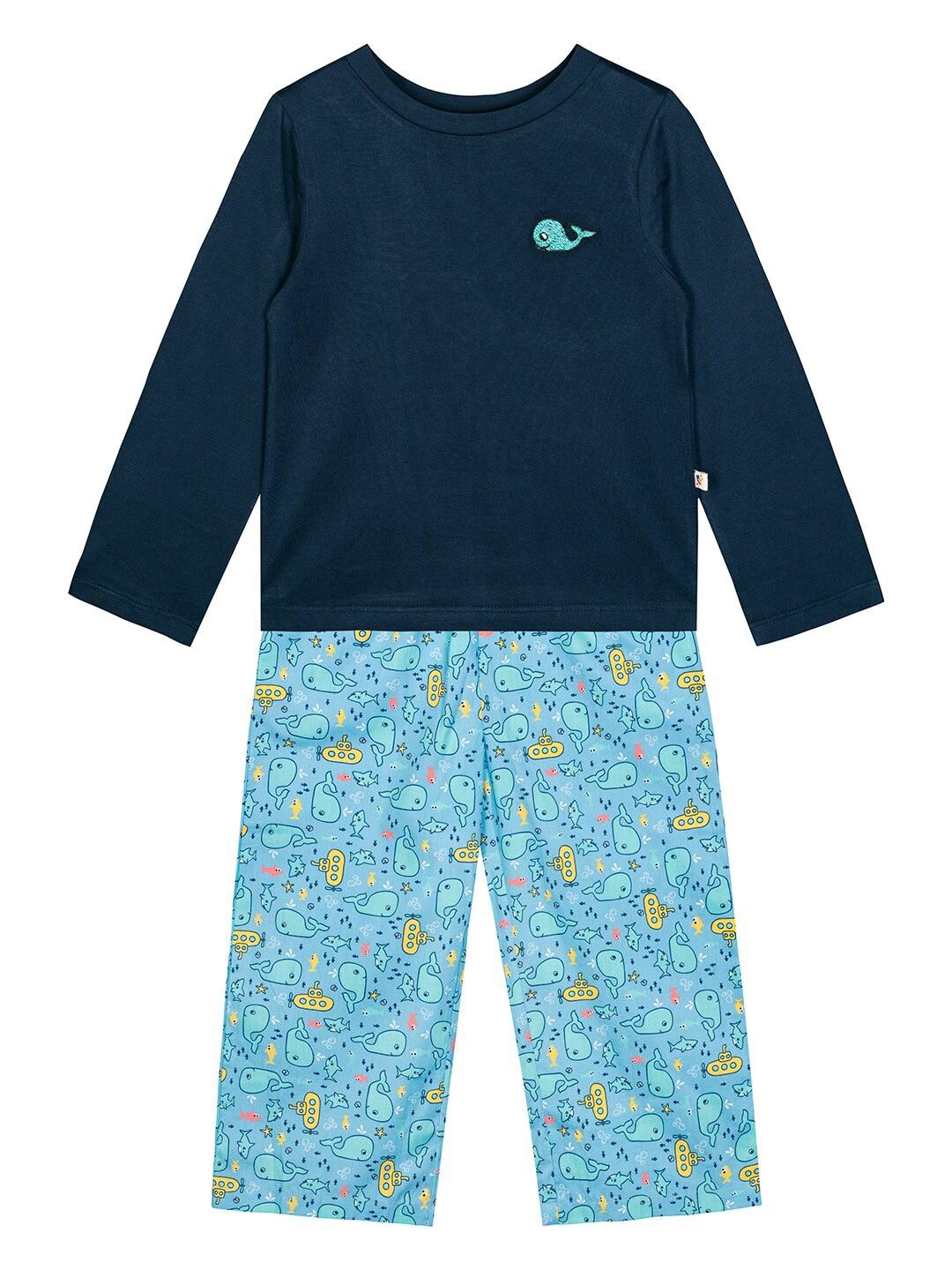 budding bees boys sea green & yellow pure cotton t-shirt with trousers