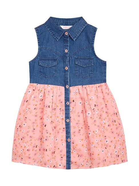 budding bees kids blue & pink floral print shirt dress
