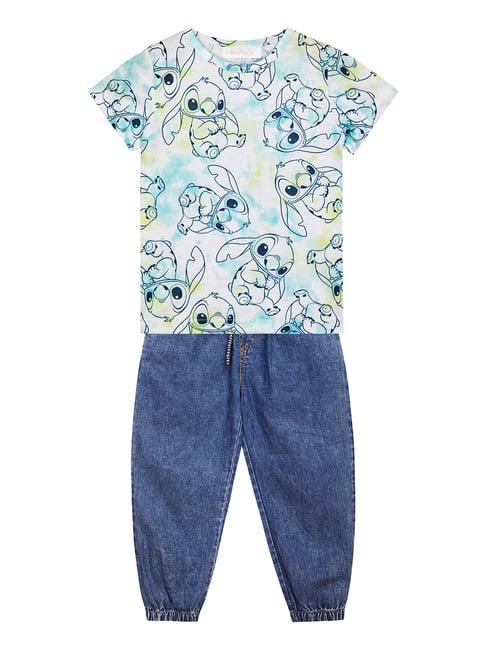 budding bees kids blue & white printed t-shirt with jeans