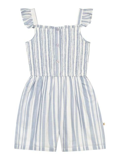 budding bees kids blue & white striped playsuit