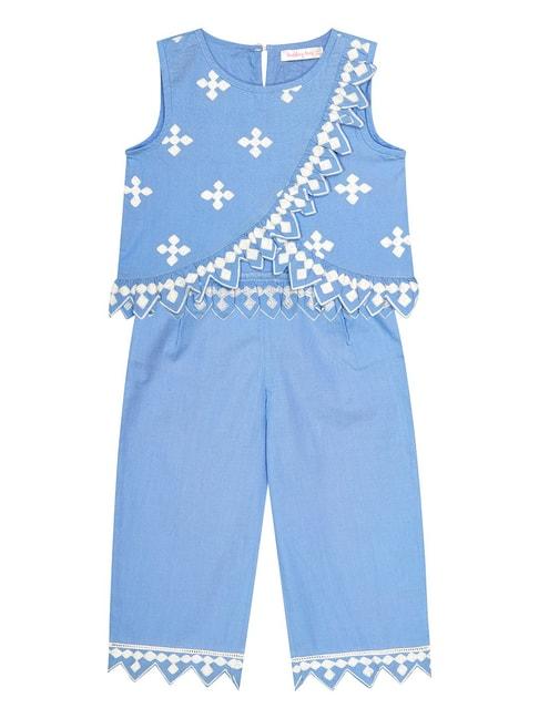budding bees kids blue embroidered top with pyjamas