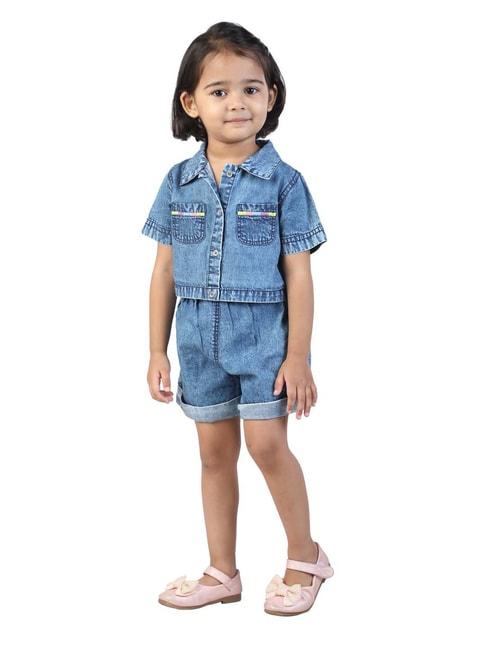 budding bees kids blue solid denim shirt with shorts
