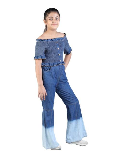 budding bees kids blue solid denim top with jeans