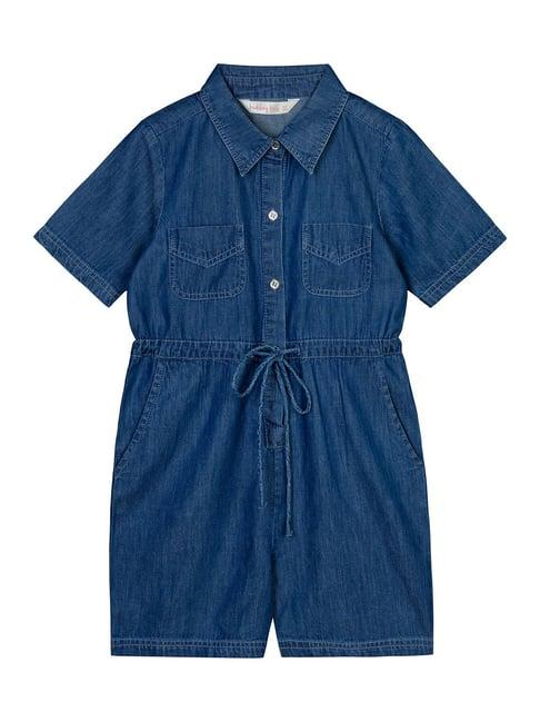 budding bees kids blue solid playsuit