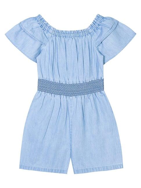 budding bees kids blue solid playsuit