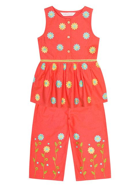 budding bees kids coral embroidered kurta with pants