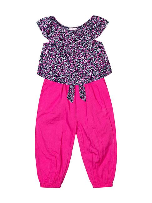 budding bees kids navy & pink floral print crop top with pants