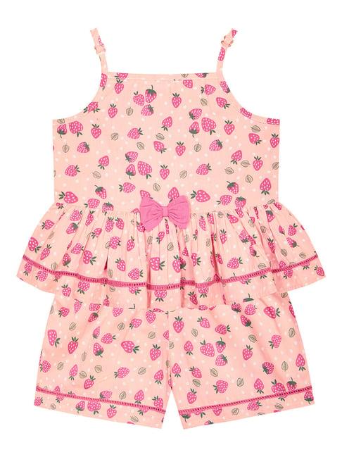 budding bees kids peach printed top with shorts