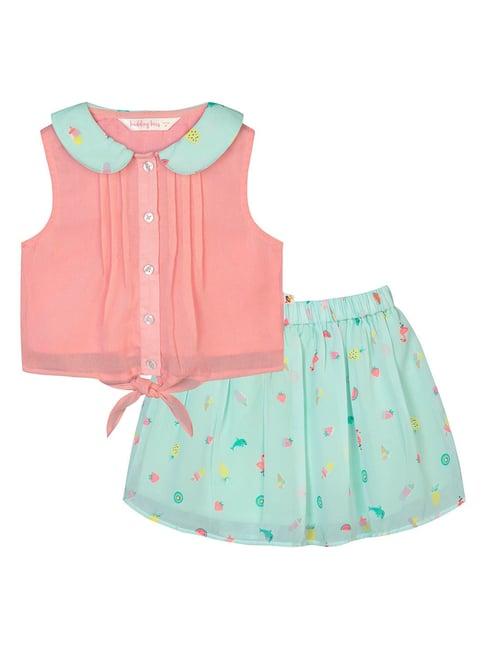 budding-bees-kids-pink-&-blue-printed-top-with-skirt