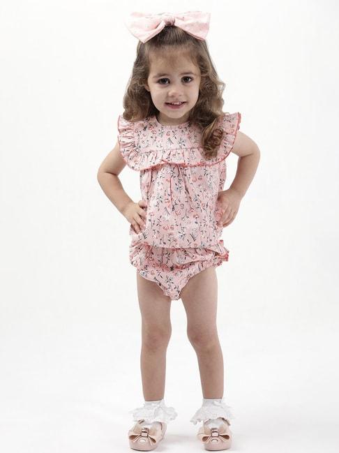 budding bees kids pink floral print top with bloomers