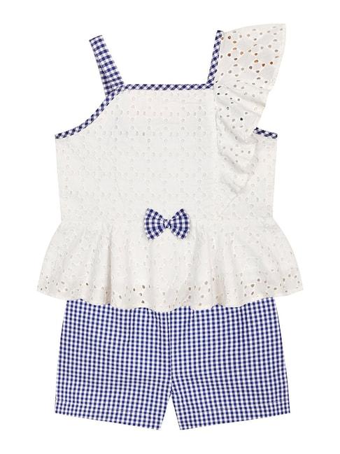 budding bees kids white & blue self design top with shorts