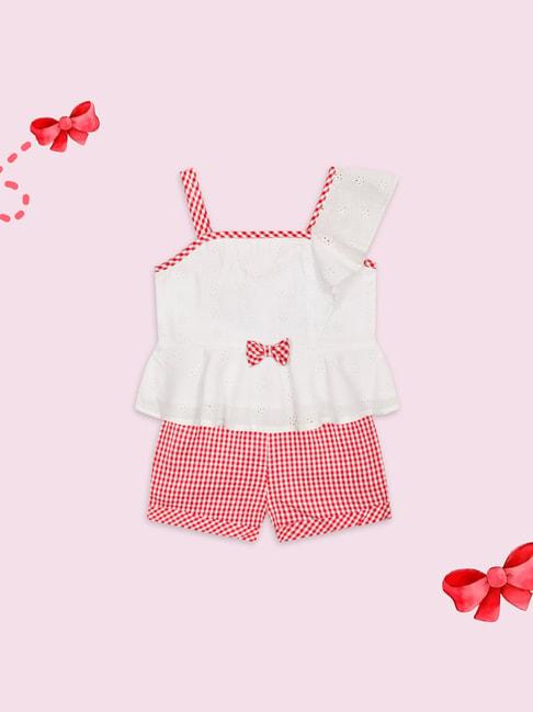 budding bees kids white & red checks top with shorts