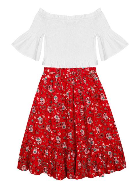 budding bees kids white & red printed top with skirt