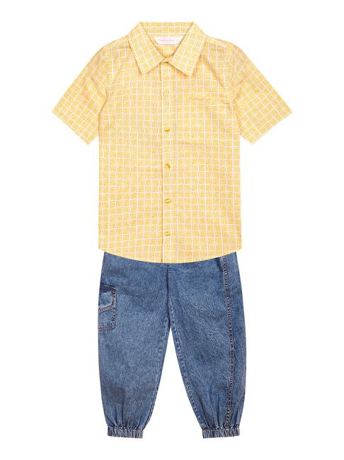 budding bees kids yellow & blue printed shirt with jeans