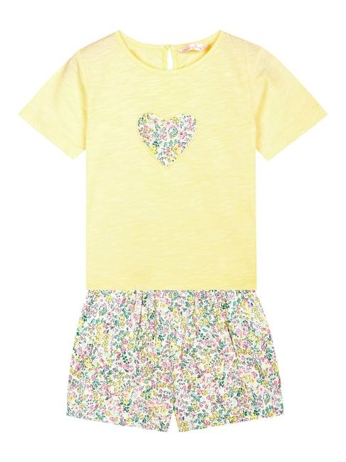 budding bees kids yellow & white floral print top with shorts