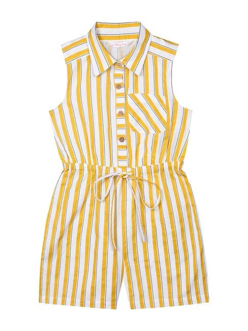 budding bees kids yellow & white striped playsuit